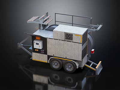 Industrial Trailer Mounted Equipment With Metal Frame Control Panel And Wheels 3d model