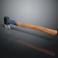 Axe With Wooden Handle And Blue Accent Metal Head On Reflective Surface