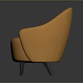 Orange Modern Rounded Armchair With Upholstered Fabric And Black Slender Legs
