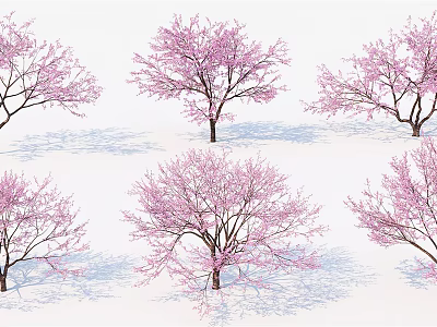 Pink Blossom Trees With Different Postures On Snowy White Ground 3d model