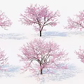 Pink Blossom Trees With Different Postures On Snowy White Ground 3d model