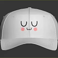 White Baseball Cap with Cartoon Smiley Face Closed Eyes and Pink Blush