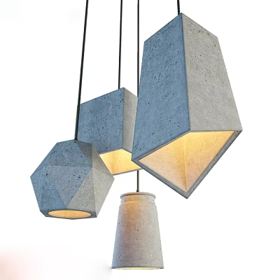 Concrete Geometric Hanging Pendant Lights With Warm Light And Modern Design 3d model