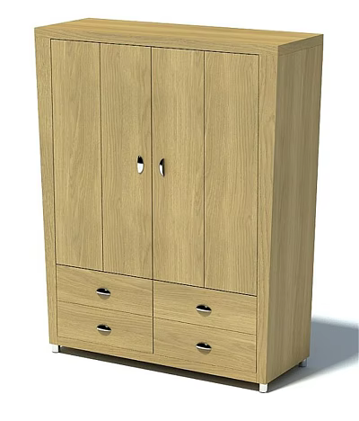 Light Wood Tone Storage Cabinet with Double Doors and Drawers Modern Home Organization Furniture 3d model