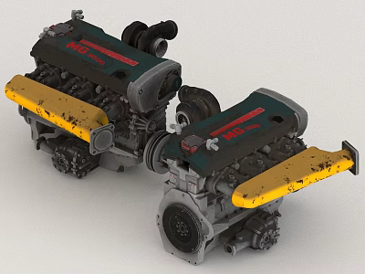 Car Engine Detailed Model With High Performance Parts And Yellow Base 3d model
