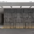 Modern Sofa Background Wall With Gray Stone Blocks And Ceiling Lighting 3d model