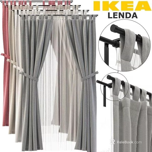 Gray Pink Velvet Sheer Curtains With Double Layer Design Curtain Rod Hooks And Tie Backs 3d model 