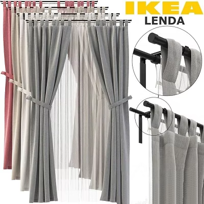 Gray Pink Velvet Sheer Curtains With Double Layer Design Curtain Rod Hooks And Tie Backs 3d model