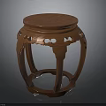 Traditional Wooden Stool With Carved Details Curved Legs And Round Seat
