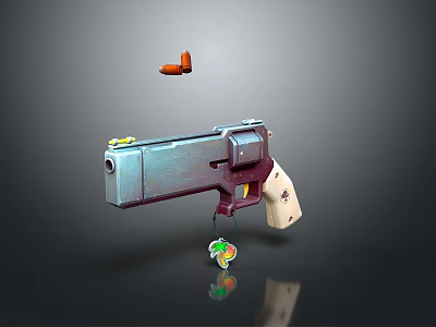 Modern Silver And Maroon Gun With Decorative Details And Floating Elements In 3D Rendering 3d model