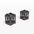 Black Square Decorative Lanterns With Grid Pattern And Gold Accents For Home 3d model