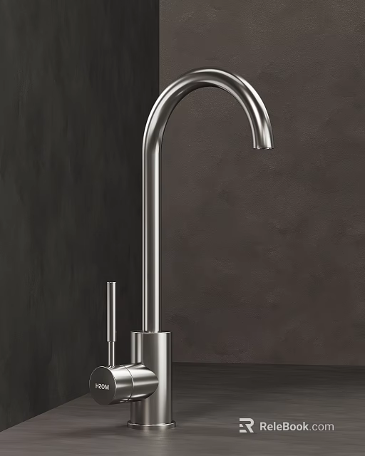 Sleek Modern Stainless Steel Kitchen Faucet With Tall Spout And Polished Finish 3d model 
