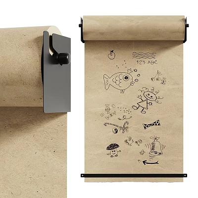 Decorative Hand Drawn Paper Roll With Fish And Little Character Illustrations 3d model