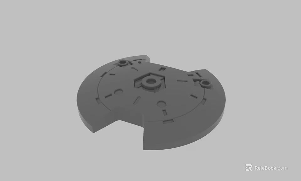 Gray Circular Mechanical Component 3D Model With Hexagonal Center Small Holes And Notches 3d model 