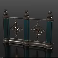 Ornate Metal Fence Featuring Blue Columns Spherical Finials And Intricate Patterns