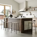 Modern Restaurant Open Kitchen Featuring Island Counter Bar Stools Windows And Decorative Art
