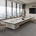 Modern Large White Conference Table With Ergonomic Chairs In Elegant Corporate Meeting Room Interior