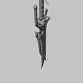 Ornate Mythical Sword With Twisted Colorful Hilt Golden Accents And Red Gemstone Engraved Blade