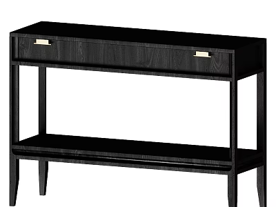 Modern Black Wooden Console Table With Two Drawers Gold Handles And Open Shelf 3d model