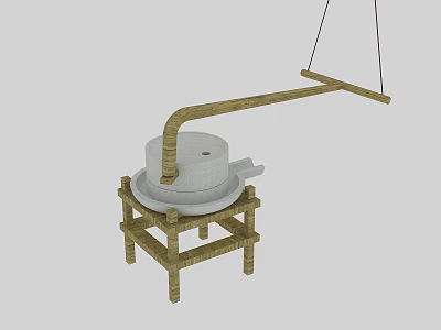 Traditional Stone Mill With Wooden Stand And Hanging Grinding Component 3d model