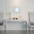 Elegant Console Table Setup With Starburst Mirror Two Chairs And Decorative Items 3d model