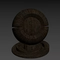 Wooden Circular Component With Ring Design On Dark Wooden Background Illuminated By Vertical Lights