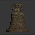 Traditional Decorative Brass Bell With Carved Texture And Top Ring Handle
