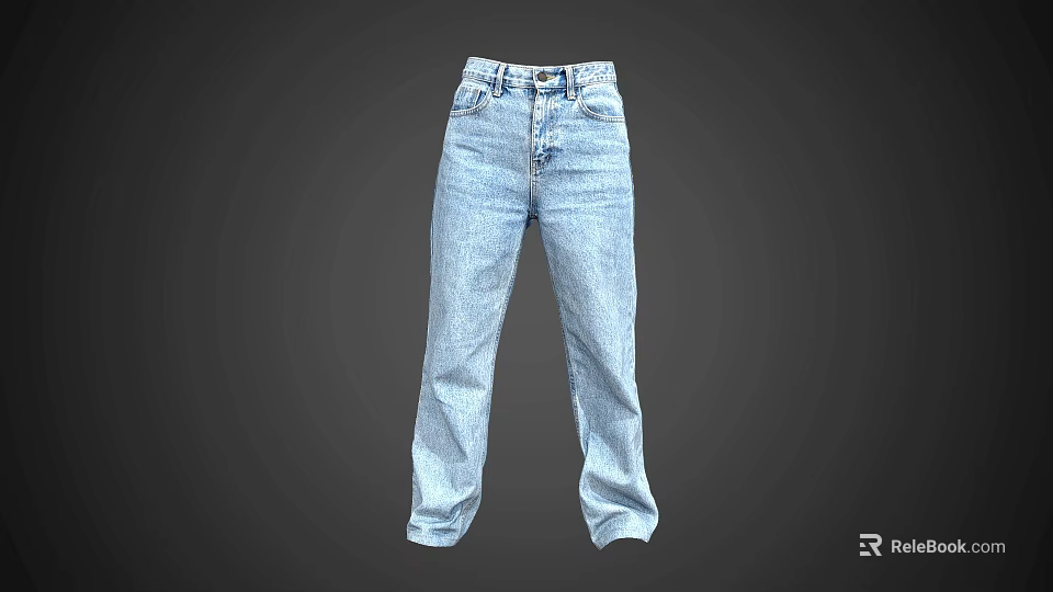 Light Blue Straight Leg Jeans For Casual Everyday Wear Fashion Style 3d model 