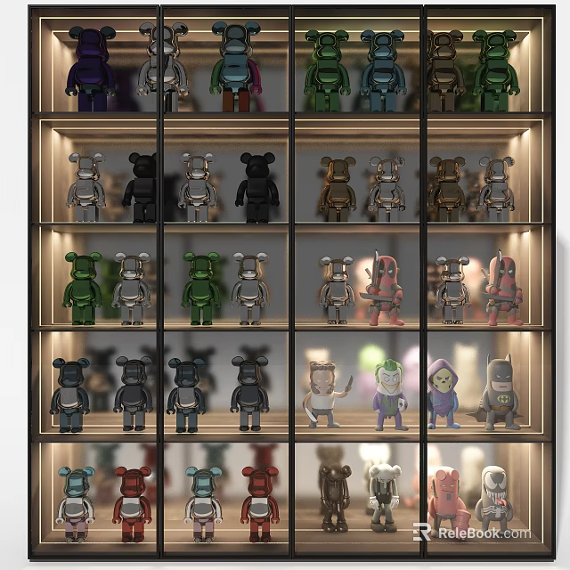 Elegant Multilayer Display Cabinet Showcasing Colorful Collectible Figurines On Organized Shelves 3d model 