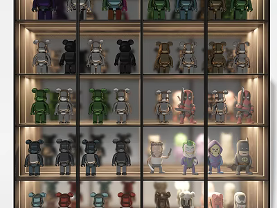 Elegant Multilayer Display Cabinet Showcasing Colorful Collectible Figurines On Organized Shelves 3d model