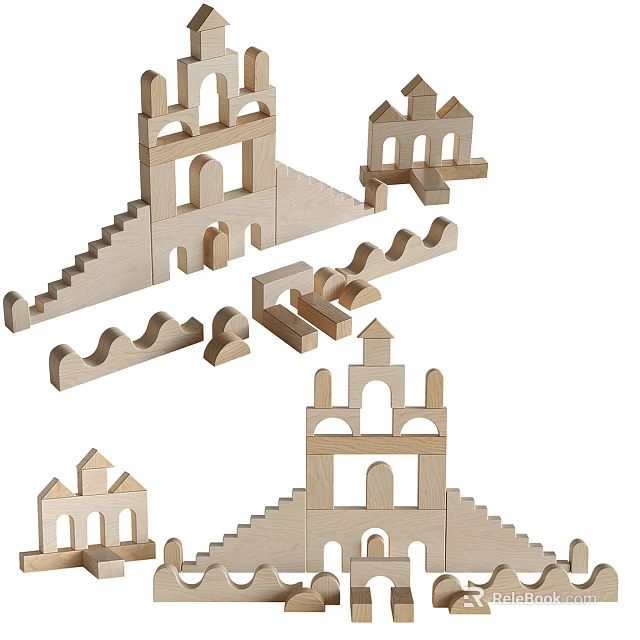 Wooden Building Blocks For Creative Castle Staircase And Arch Construction 3d model 