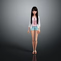 Human Female Character In Casual Outfit With Pink Top White Cardigan Blue Shorts And Sandals