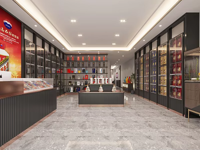 Modern Tobacco and Alcohol Store Interior Design With Display Cabinets Shelves and Liquor Tobacco Products 3d model