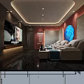 Luxury SPA Sauna Interior With Massage Beds Blue Artistic Wall And Shower Facilities