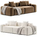 Modern Beige Fabric Two Seater Sofa With Decorative Pillows Knit Blanket And Color Options
