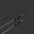 Medieval Sword With Decorative Red Hilt Sharp Blade And Black Scabbard In Multiple Views 3d model