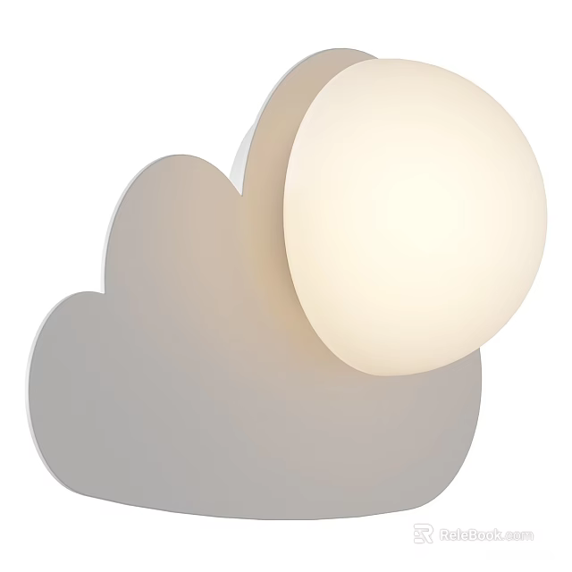 Cloud Shaped Wall Light With Round White Illuminated Globe For Kids Bedroom 3d model