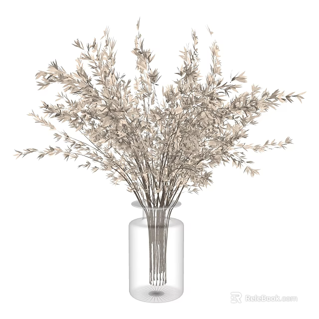 Elegant Clear Glass Vase With Natural Dried Flower Arrangement For Home Decor 3d model 