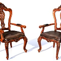 Ornate Wooden Accent Chairs With Carved Backrests Armrests And Leather Seats