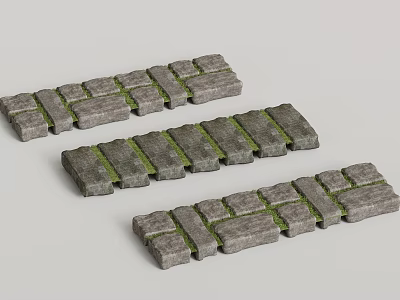 Gray Brick Paving Stone Models With Green Grass Filling In Long Strips On Gray Background 3d model