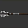 Detailed Trident Weapon With Metal Head Wooden Handle And Silver Accents