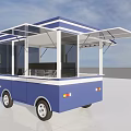 Blue And White Mobile Food Cart With Awning Transparent Windows And Wheels