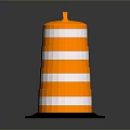 Orange And White Striped Traffic Barrel With Orange Handle And Black Base