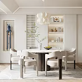 Modern Restaurant Interior With Round Dining Table Upholstered Chairs Pendant Light Decorative Painting And Plants