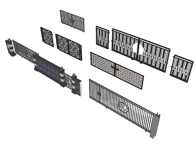 Building Exterior Wall With Intricate Ornamental Metal Panels And Wrought Iron Gates 3d model