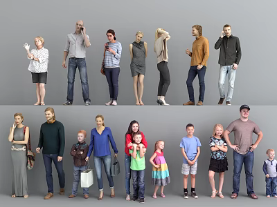 Diverse Group of Multiple People with Casual Clothing and Various Poses 3d model