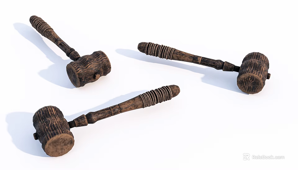 Three Wooden Handle Hammers As Essential Hardware Tools For DIY Projects 3d model 