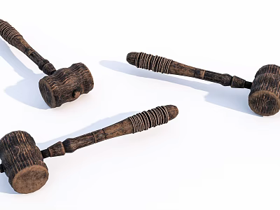Three Wooden Handle Hammers As Essential Hardware Tools For DIY Projects 3d model