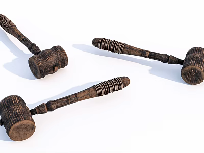 Three Wooden Handle Hammers As Essential Hardware Tools For DIY Projects 3d model