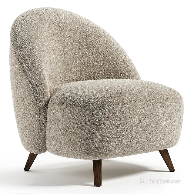 Modern Beige Single Sofa With Textured Plush Fabric And Wooden Legs Design 3d model 